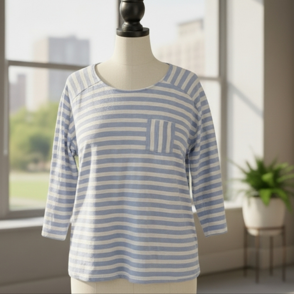 Talbots Light Blue and White Striped Long Sleeve Size Small